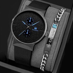 2pcs Set Fashion Mens Sports Watches Man Business Quartz Wristwatch Luxury Men